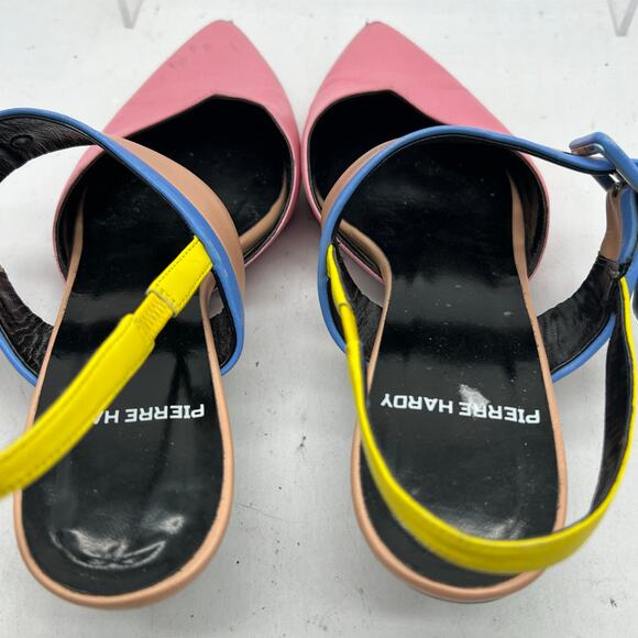 Pierre Cardin Sandals Womens 36 US 5 Kitten Heels Colorblock Slingback Shoes ** - Picture 6 of 8